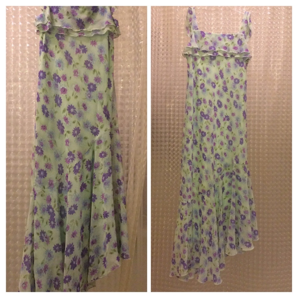 Spring/Summer soft green floral dress.